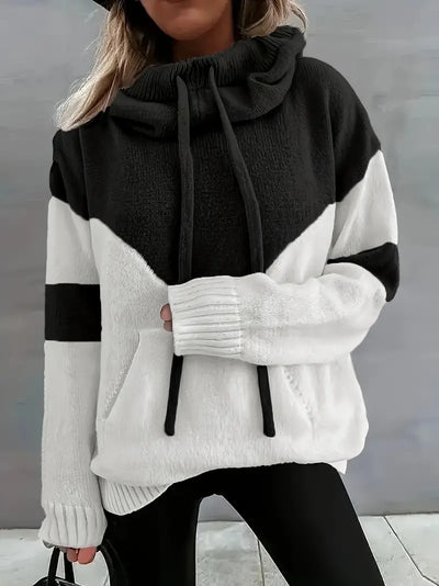 Rosa - Colour Block Pullover With Hood And Drawstring