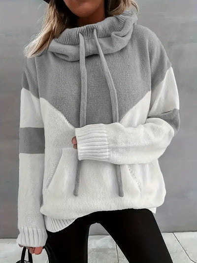 Rosa - Colour Block Pullover With Hood And Drawstring