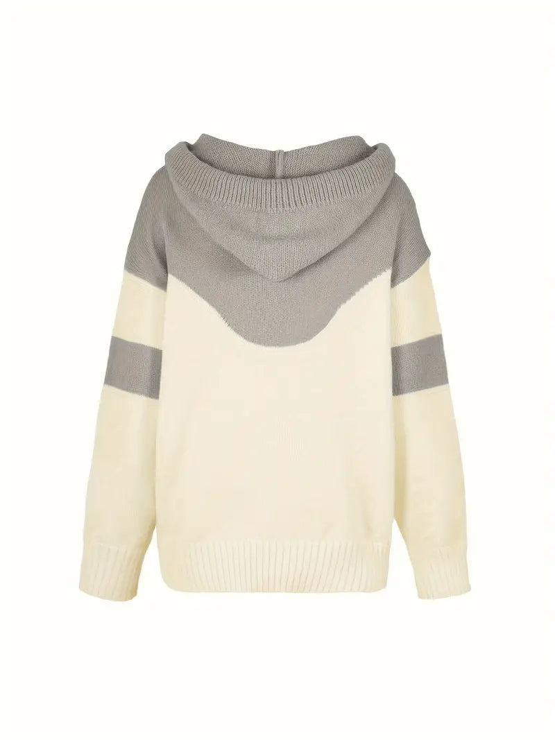 Rosa - Colour Block Pullover With Hood And Drawstring