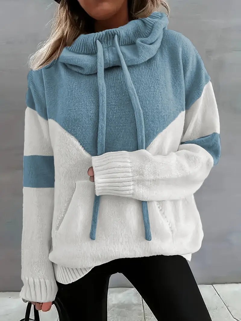 Rosa - Colour Block Pullover With Hood And Drawstring