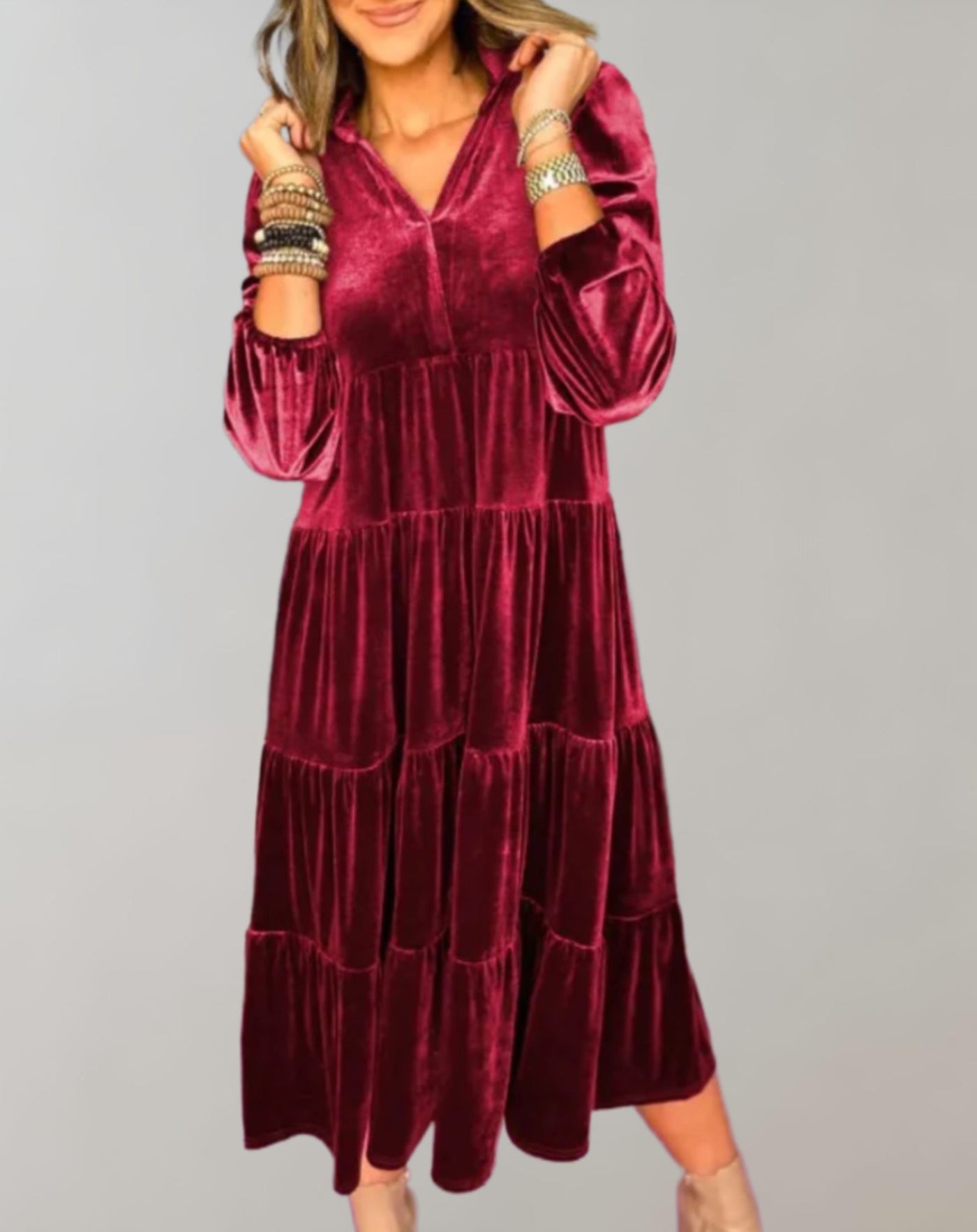 Luisa - Loose-fitting velvet dress with a V-neckline