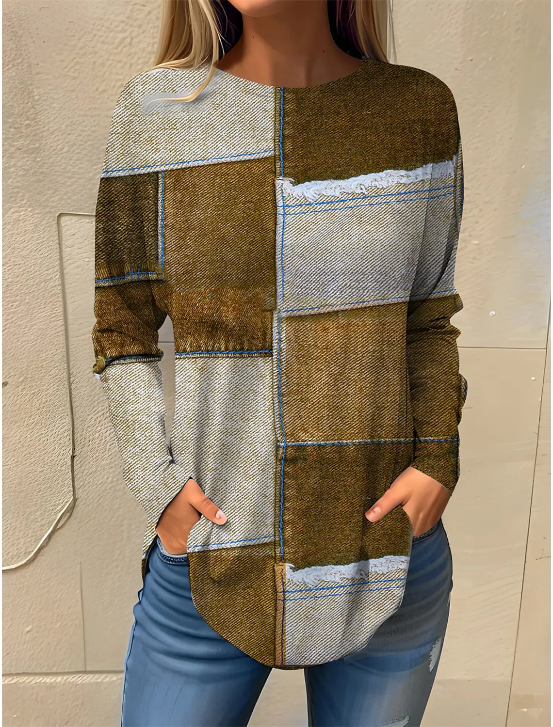 Ethla™ - Sweatshirt with colour blocks in vintage style