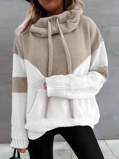 Rosa - Colour Block Pullover With Hood And Drawstring