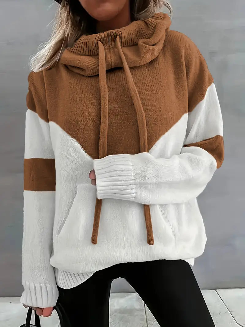 Rosa - Colour Block Pullover With Hood And Drawstring